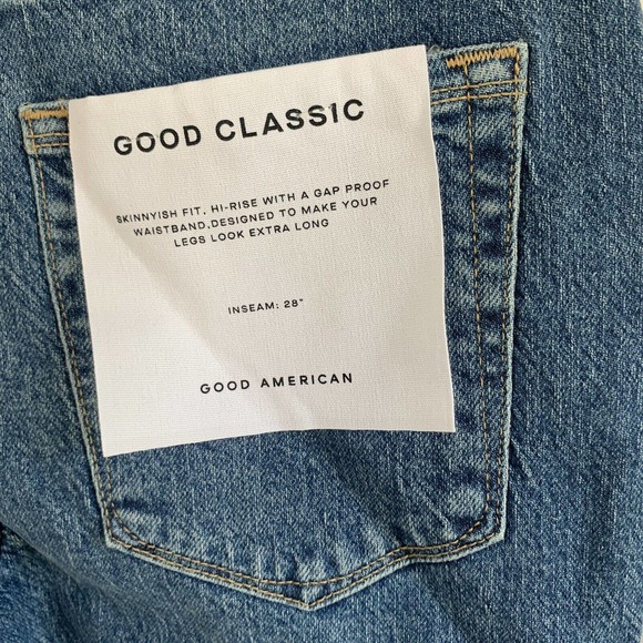 Good American Good Classic Jeans 0/25 High Rise Straight Raw Hem GCRH086TFT NWT - Picture 6 of 11